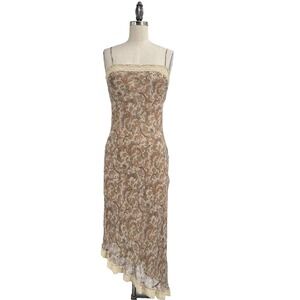 Tessuto Silk Asymmetric Slip Dress S Paisley Lace Trim Midi Y2K Coquette